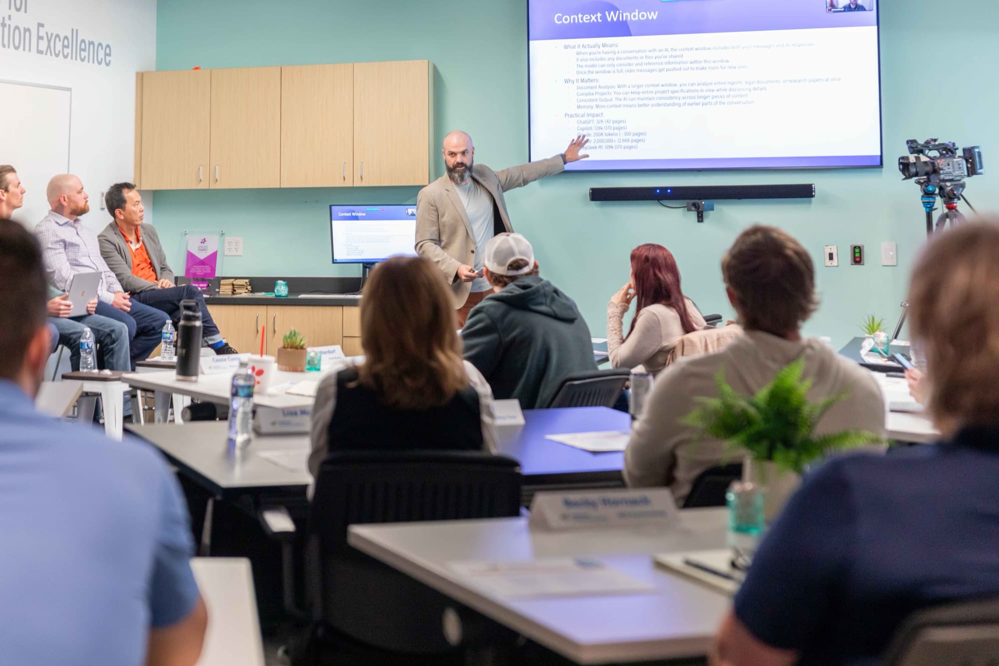 Brennan Gerle leading an AI session for a construction audience